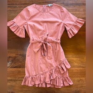 English Factory Women’s  Mini Dress Belted W Ruffled Waist Short Sleeve Medium